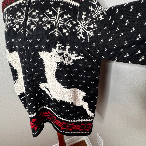 J. JILL Reindeer Christmas Full Zip Cardigan Sweater LG Wool‎ Blend Fair Isle - Picture 3 of 9